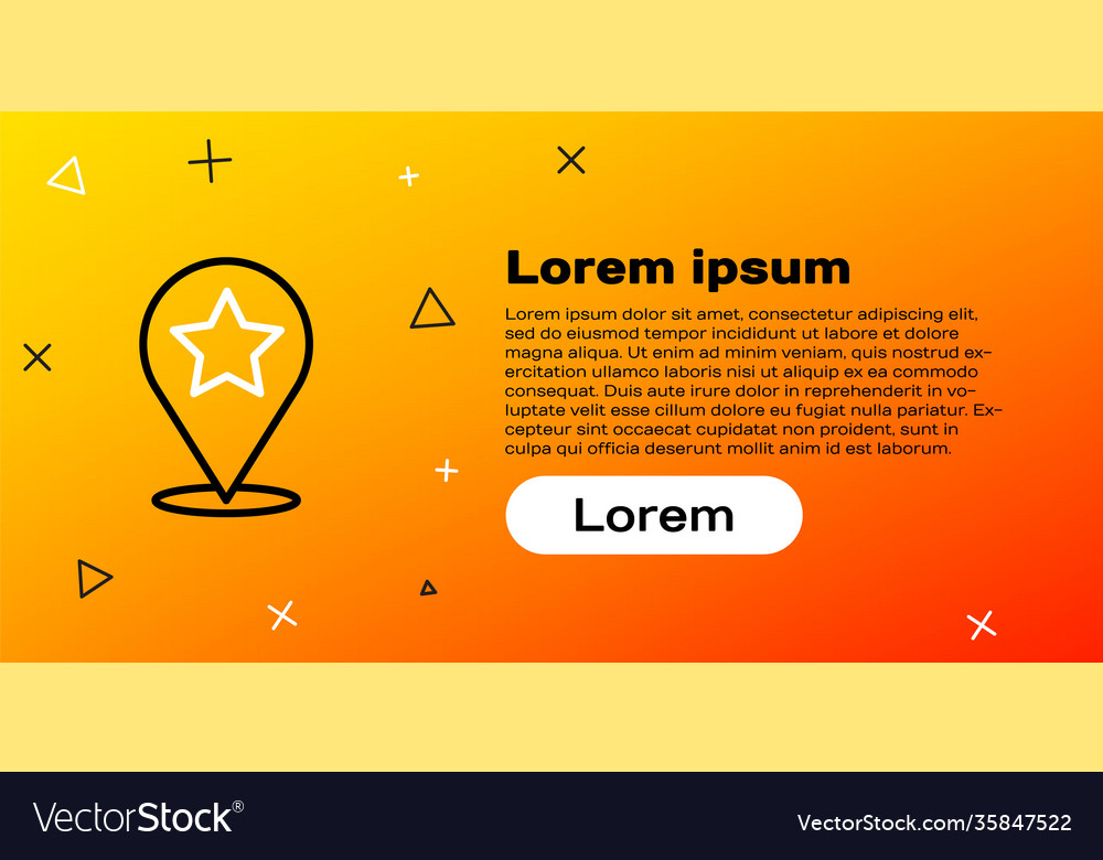 Line map pointer with star icon isolated on yellow