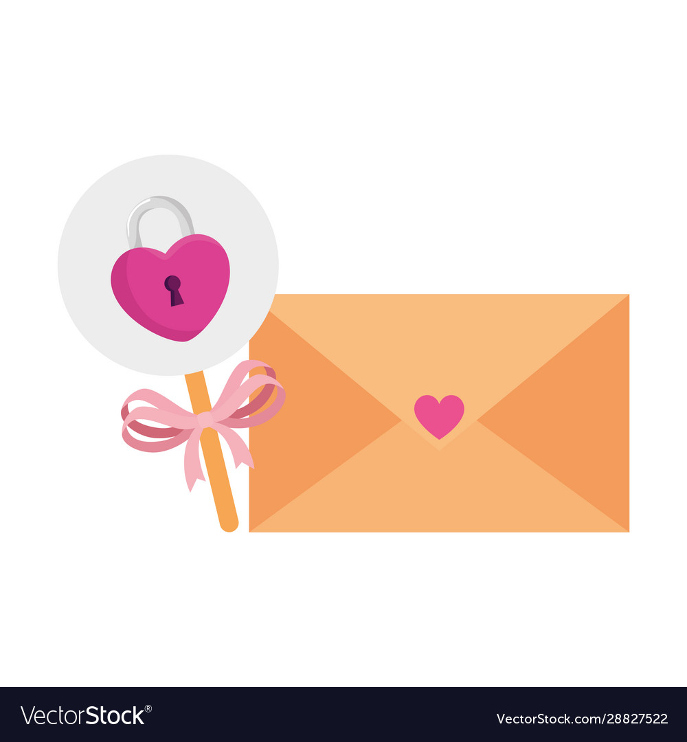 Padlock in shape heart stick with envelope