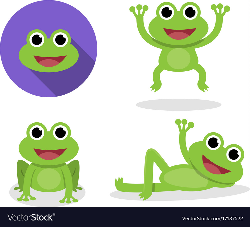 Set green frog in cartoon style Royalty Free Vector Image