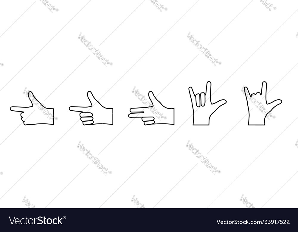 Set hand gestures with bent and pointing