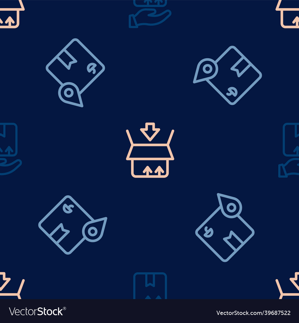 Set line delivery hand with box location vector image Set line delivery hand with box location