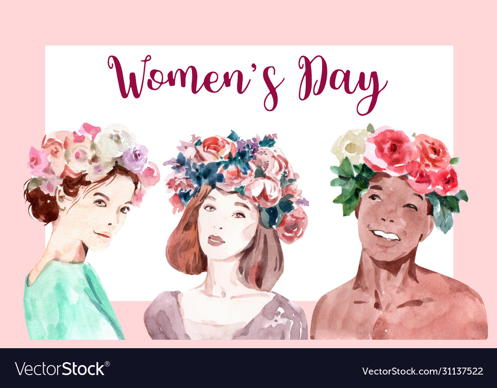 Women Day Frame Design With Women Flower Crown Vector Image