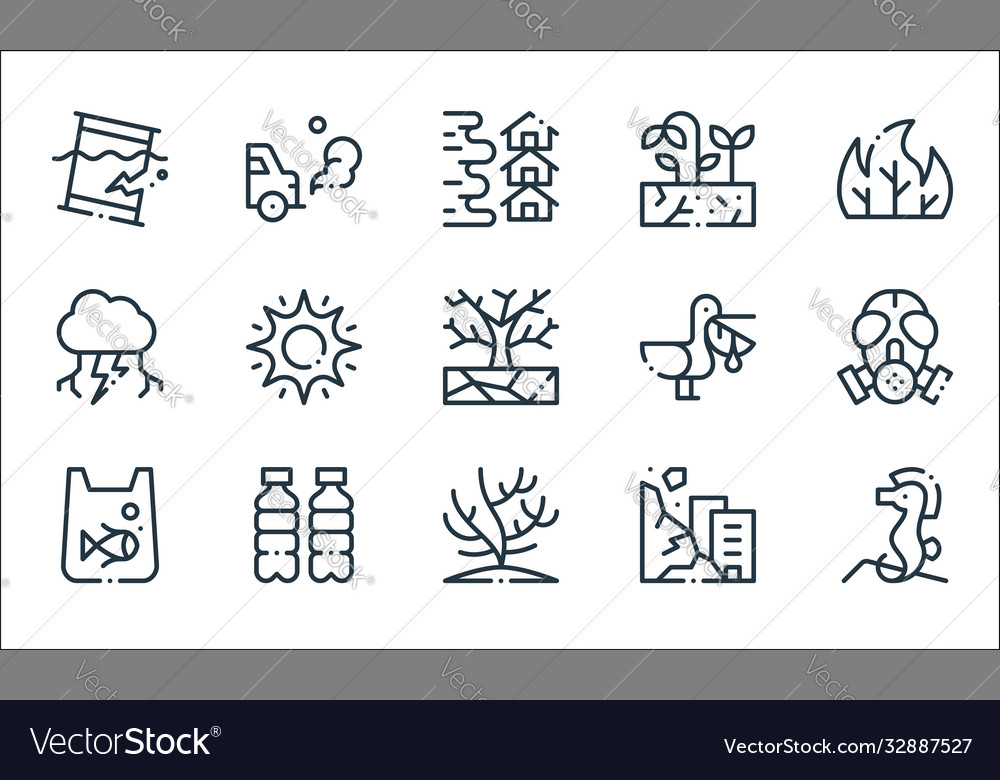 Climate change line icons linear set quality vector image Climate change line icons linear set quality