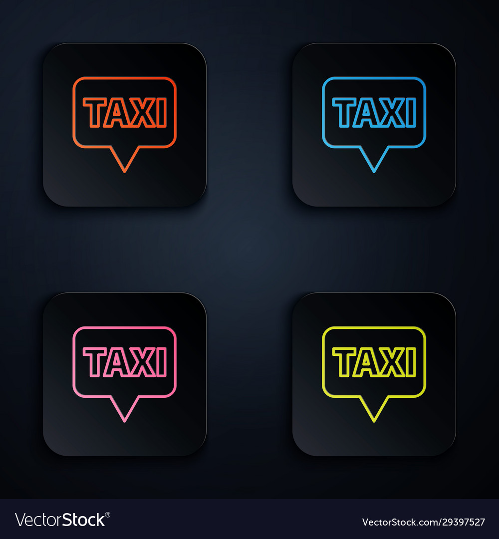 Color neon line map pointer with taxi icon
