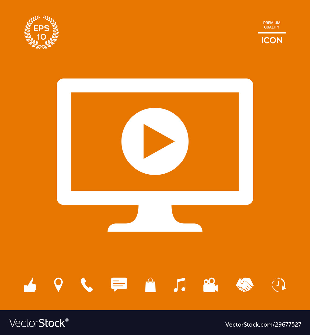Computer with play button icon graphic elements vector image Computer with play button icon graphic elements