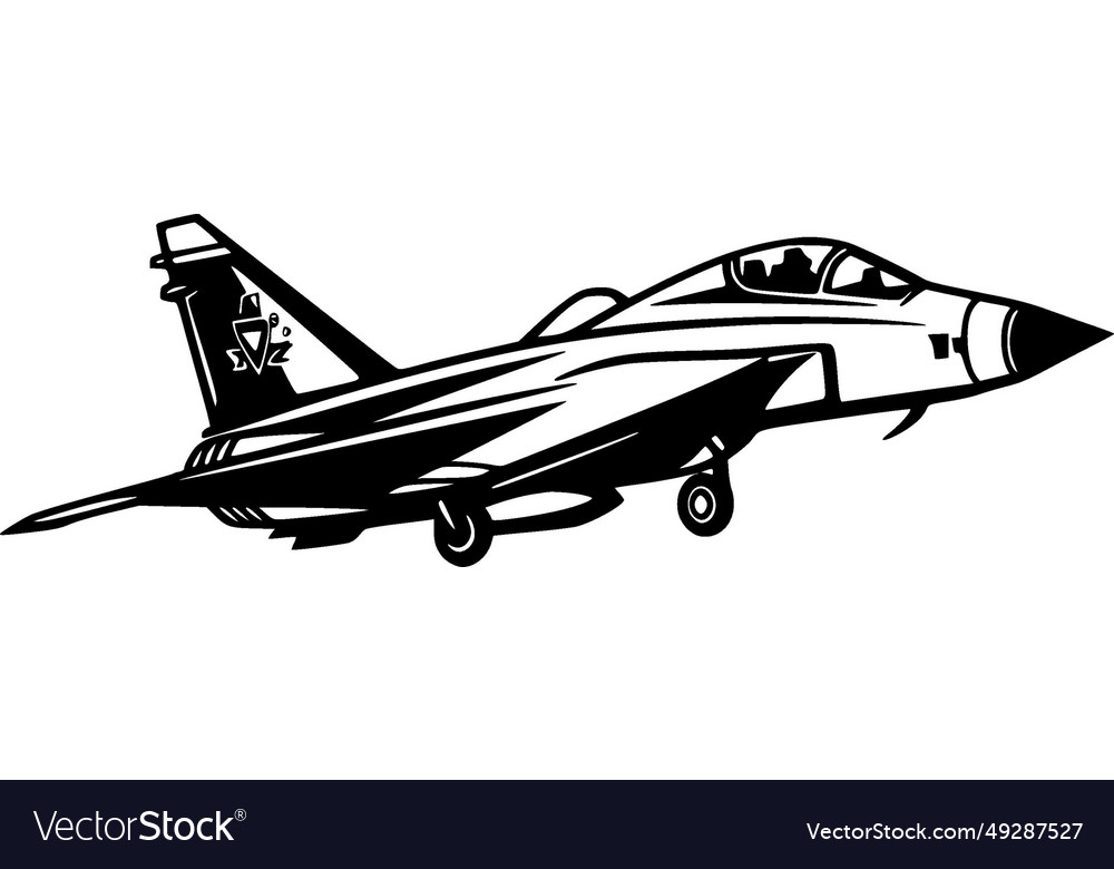 Fighter jet - black and white Royalty Free Vector Image