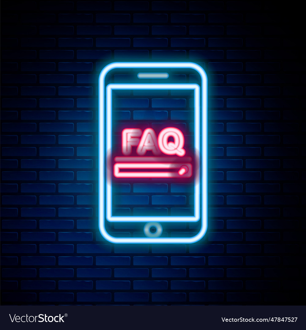 Glowing neon line mobile phone with text faq