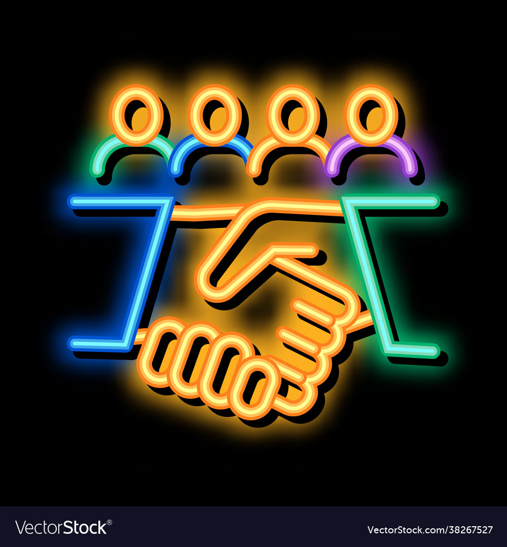 Handshake on work contract neon glow icon