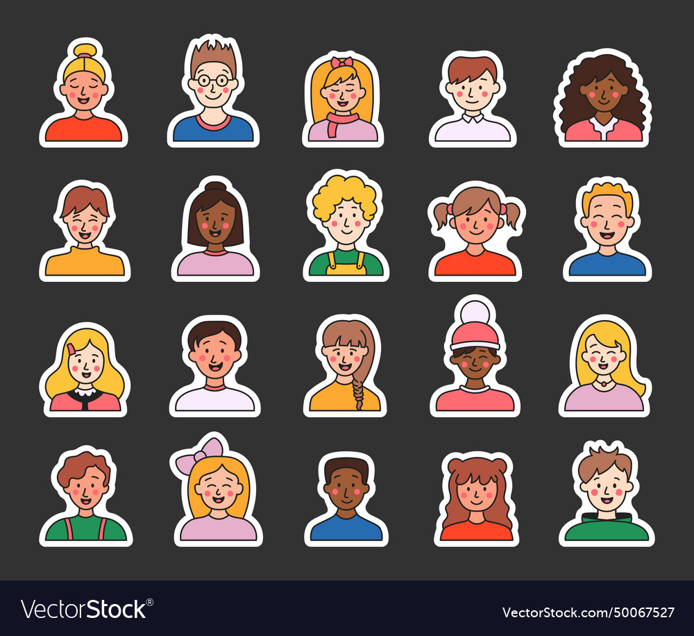 Kids different user profile sticker bookmark vector image Kids different user profile sticker bookmark