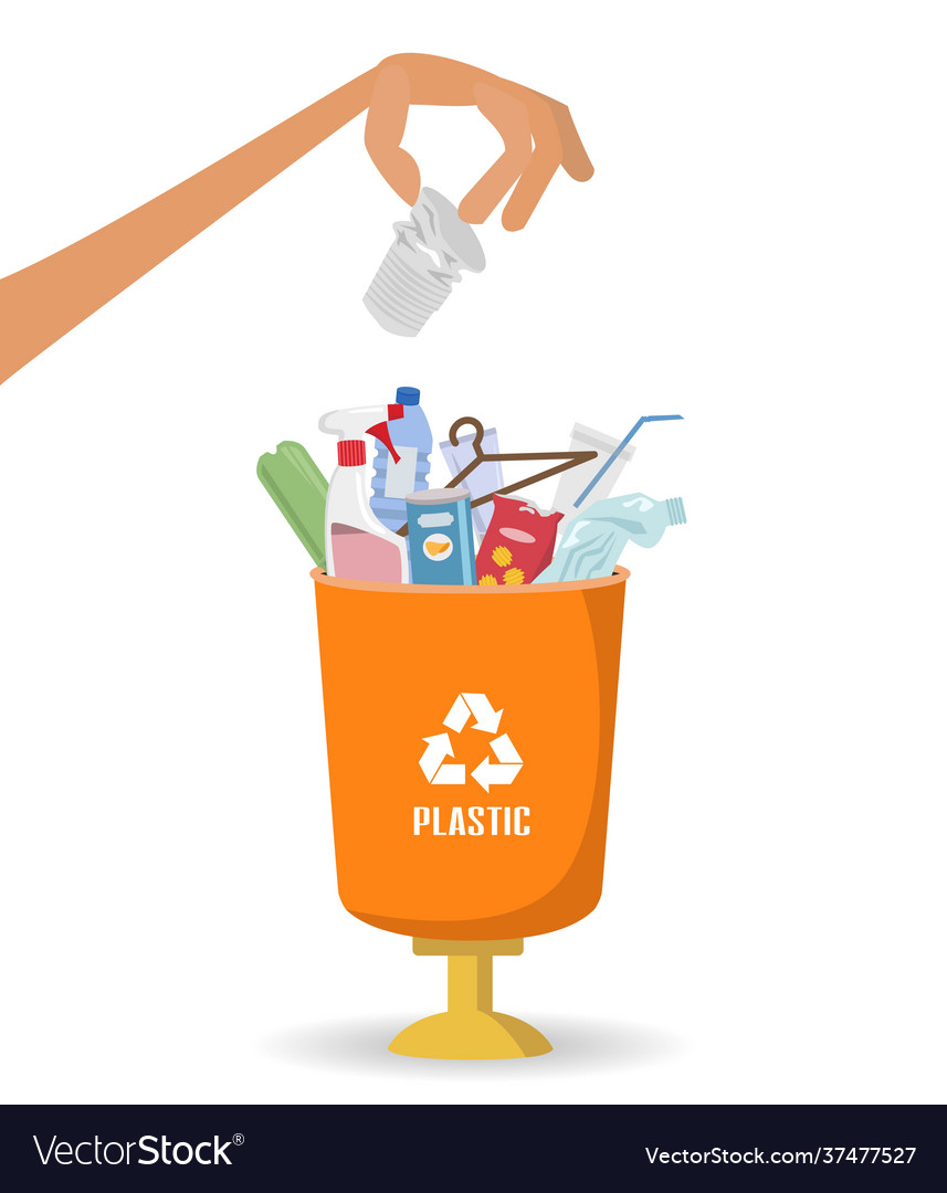 Man throws garbage into a plastic container vector image Man throws garbage into a plastic container