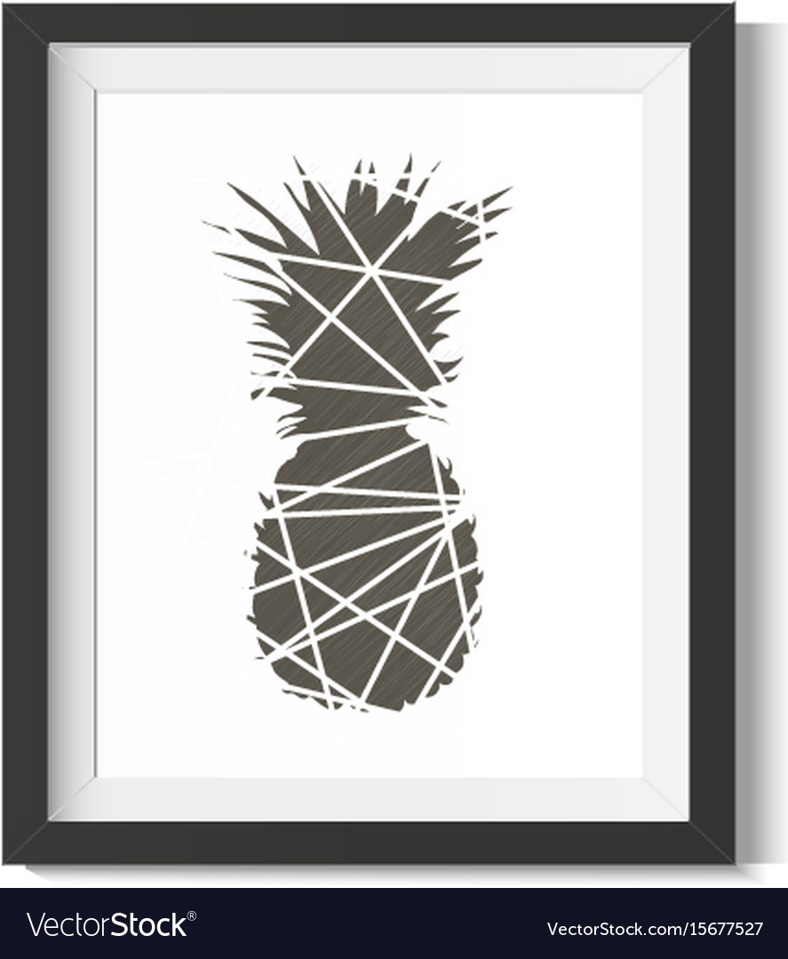 Pineapple abstract black with white in frame