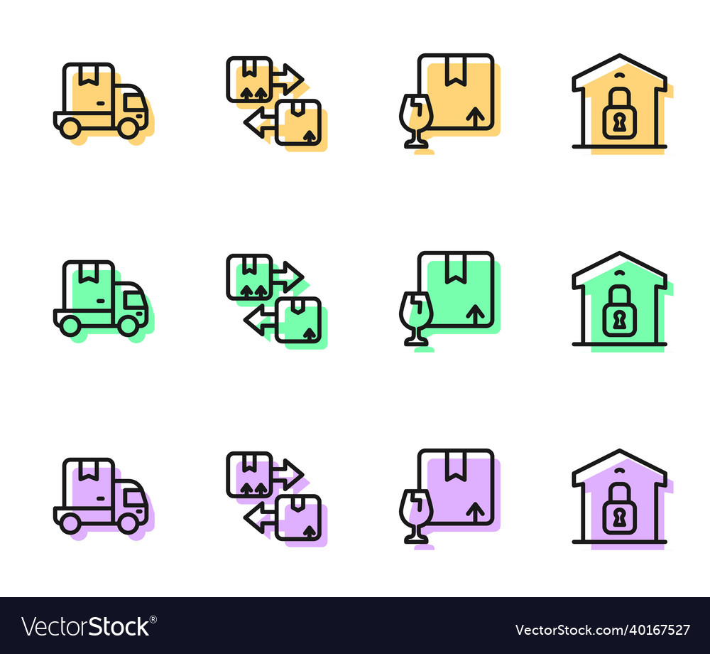 Set Line Paket Box mit zerbrechlichen Inhalten Vector Image Set Line Paket Box mit zerbrechlichen Inhalten