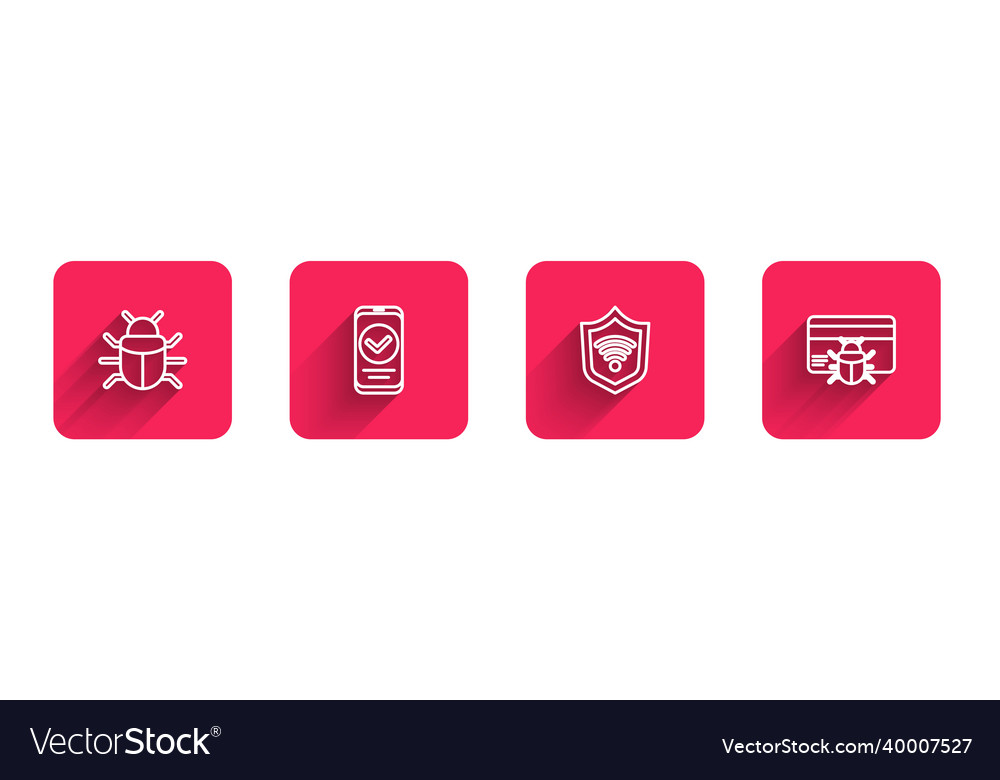 Set line system bug smartphone shield with wifi vector image Set line system bug smartphone shield with wifi