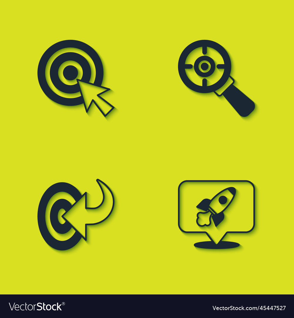 Set target with arrow rocket ship and magnifying