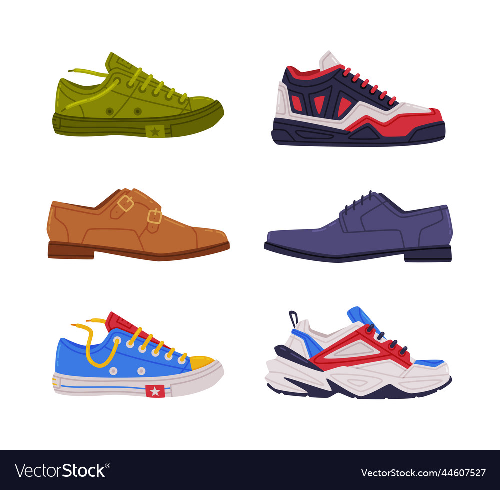 Shoes and sneakers of different type as casual man