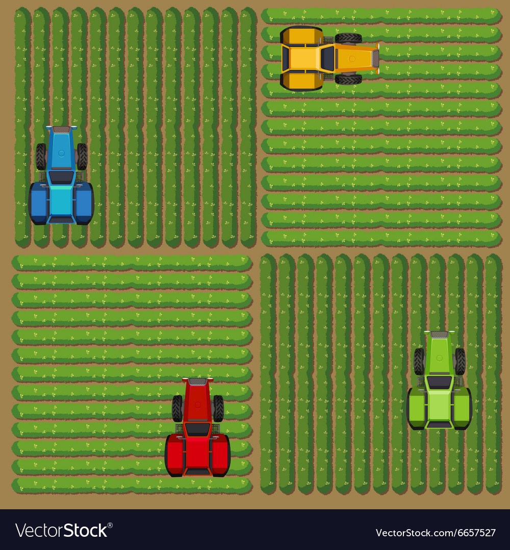 Top view tractors working on farm Royalty Free Vector Image