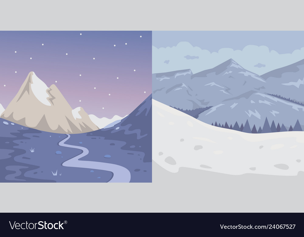 Winter mountains landscape set cartoon