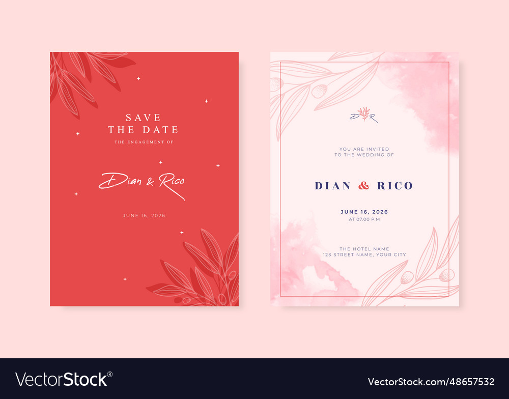 Beautiful pink watercolor wedding card