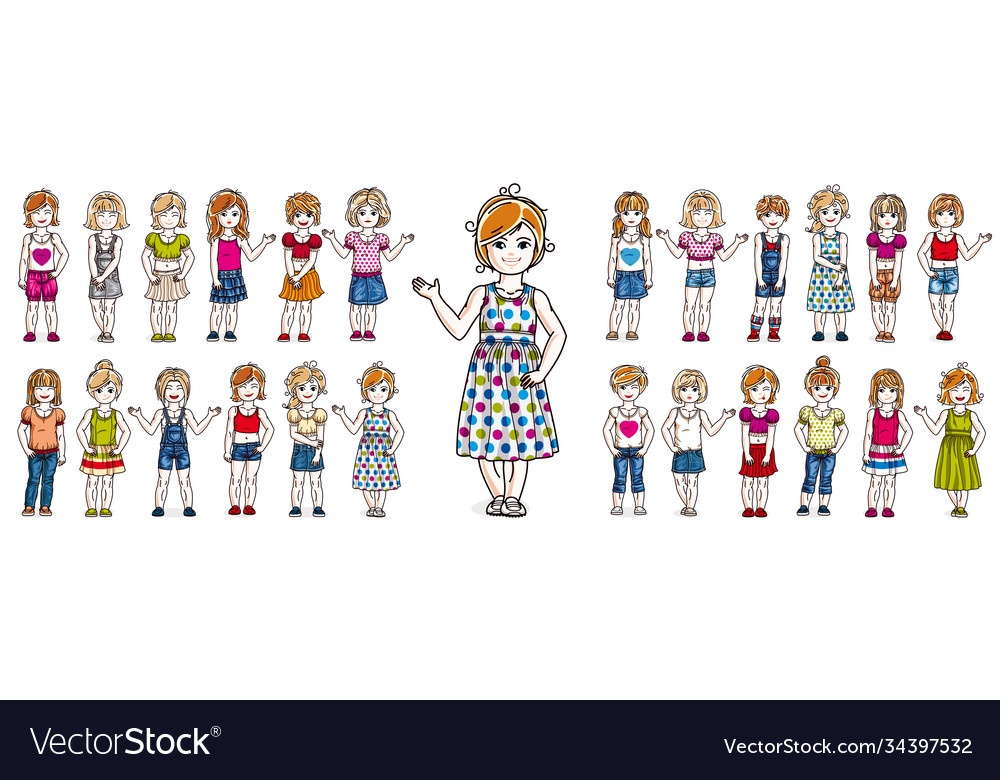 Cute little child girls in different casual wear