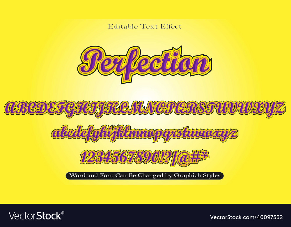 Editable perfection cursive letter style text vector image Editable perfection cursive letter style text