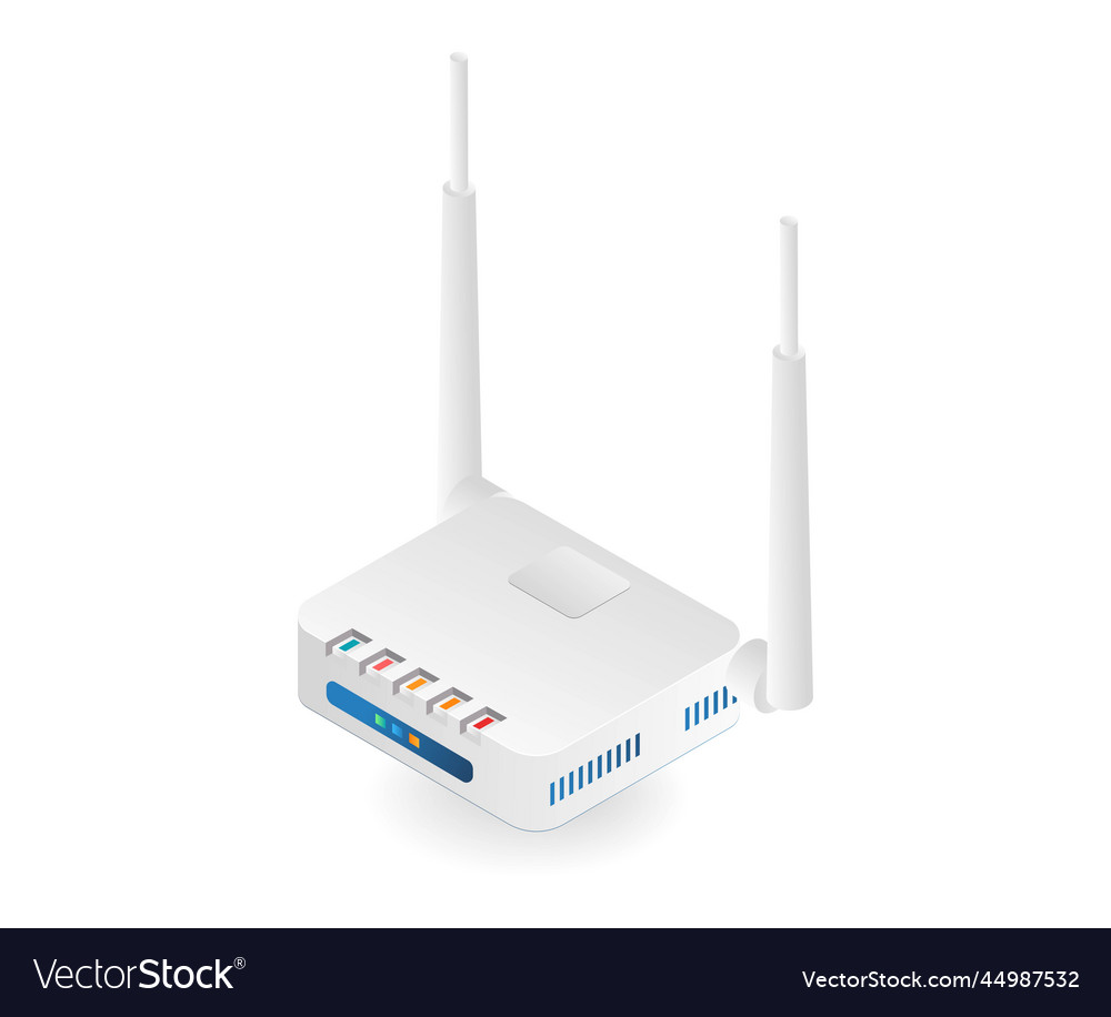 Flat isometric of wifi network modem router vector image Flat isometric of wifi network modem router
