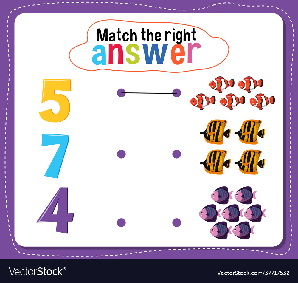 Match right answer math worksheet for kids