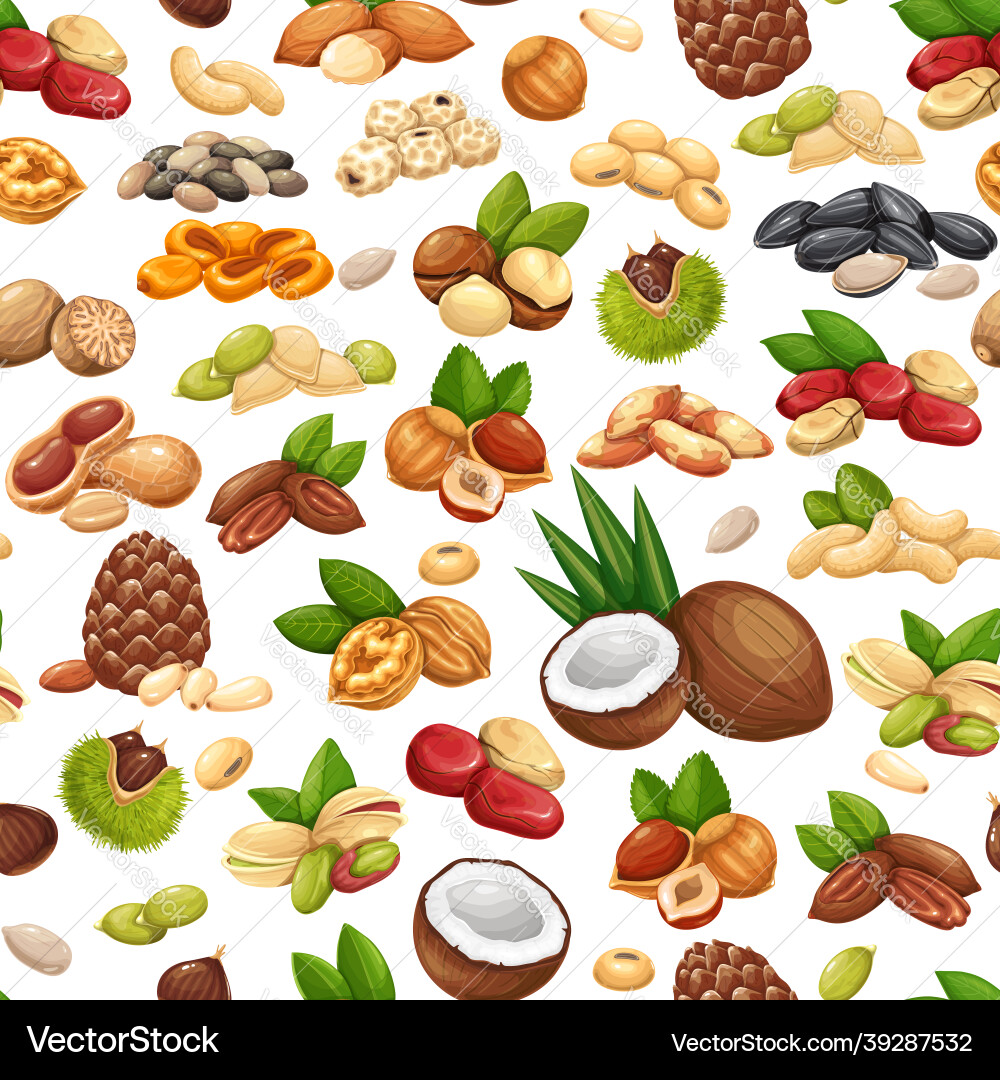 Nuts seeds and grains seamless pattern Royalty Free Vector