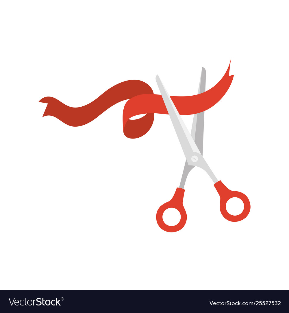 Scissors with ribbon on white background