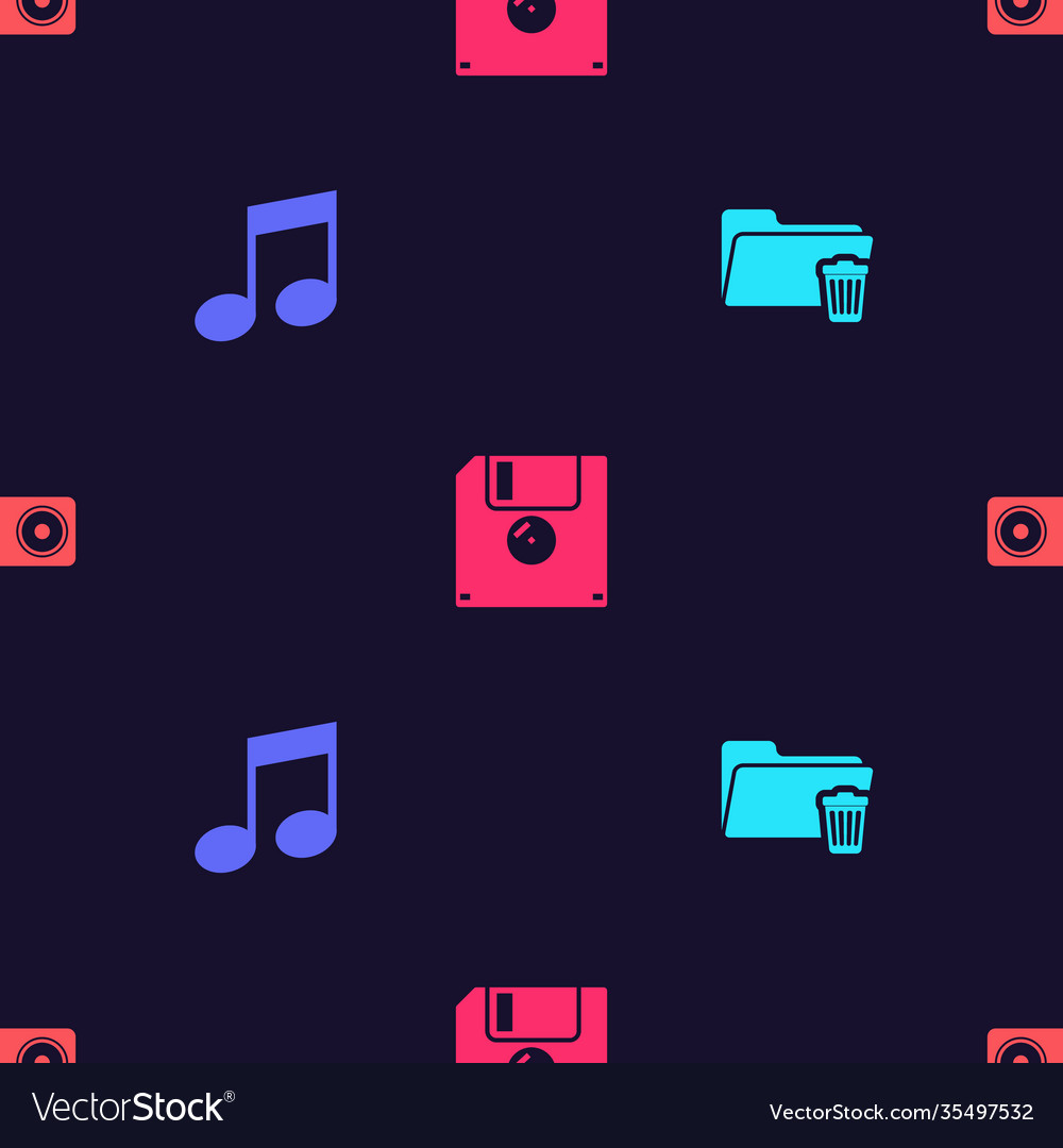 Set delete folder music note tone floppy disk Vector Image