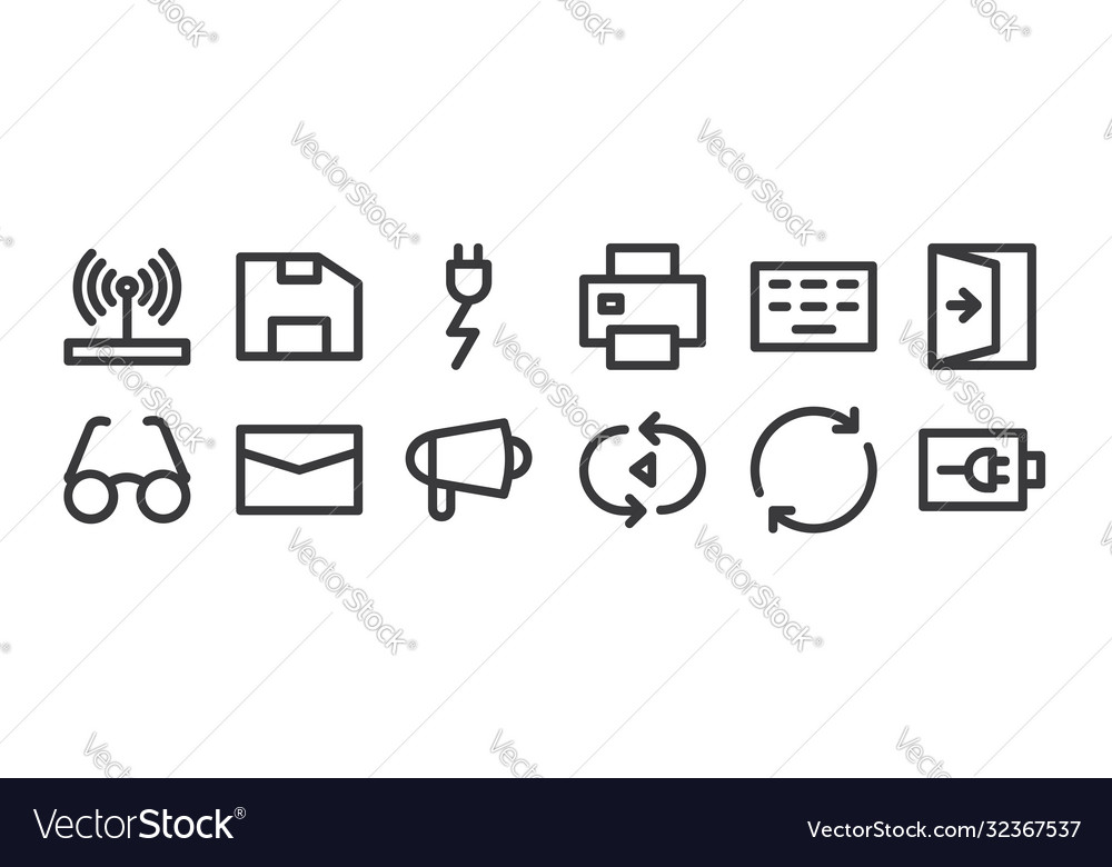 12 set linear user interface icons thin vector image 12 set linear user interface icons thin