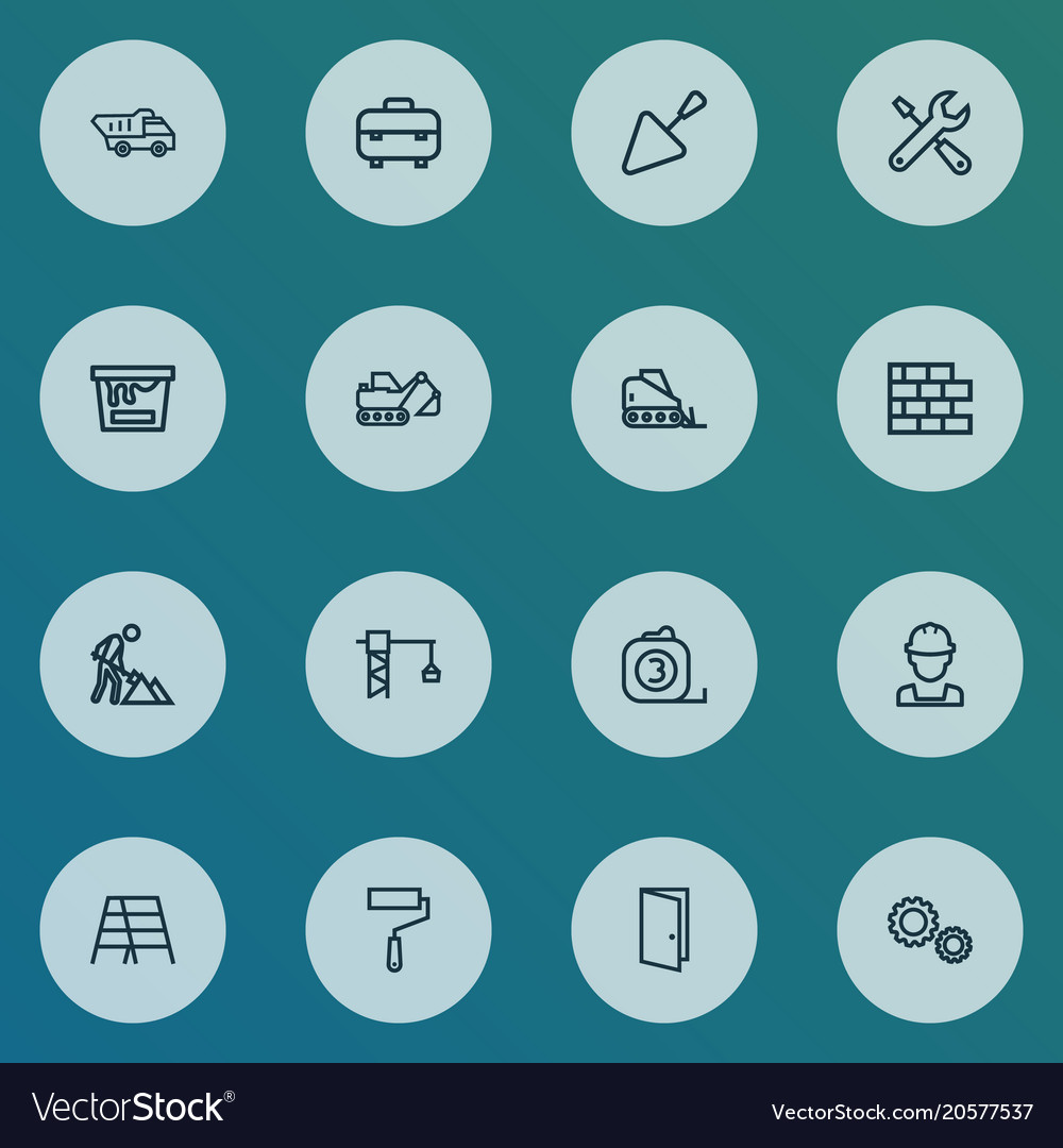 Architecture icons line style set with paint