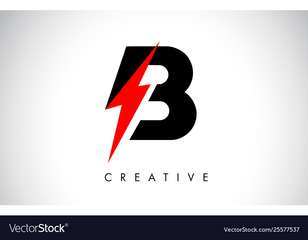 B Letter Logo Design With Lighting Thunder Bolt Vector Image