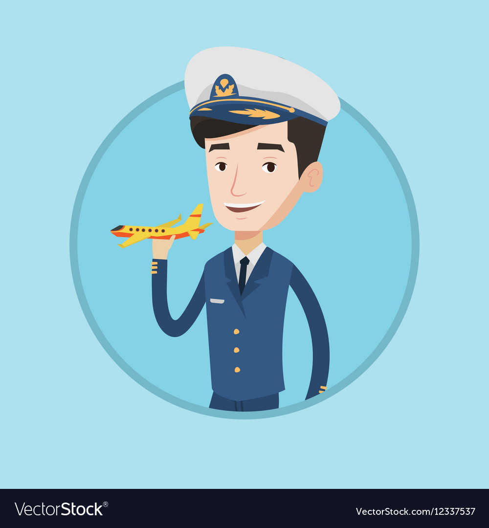 Cheerful airline pilot with model airplane