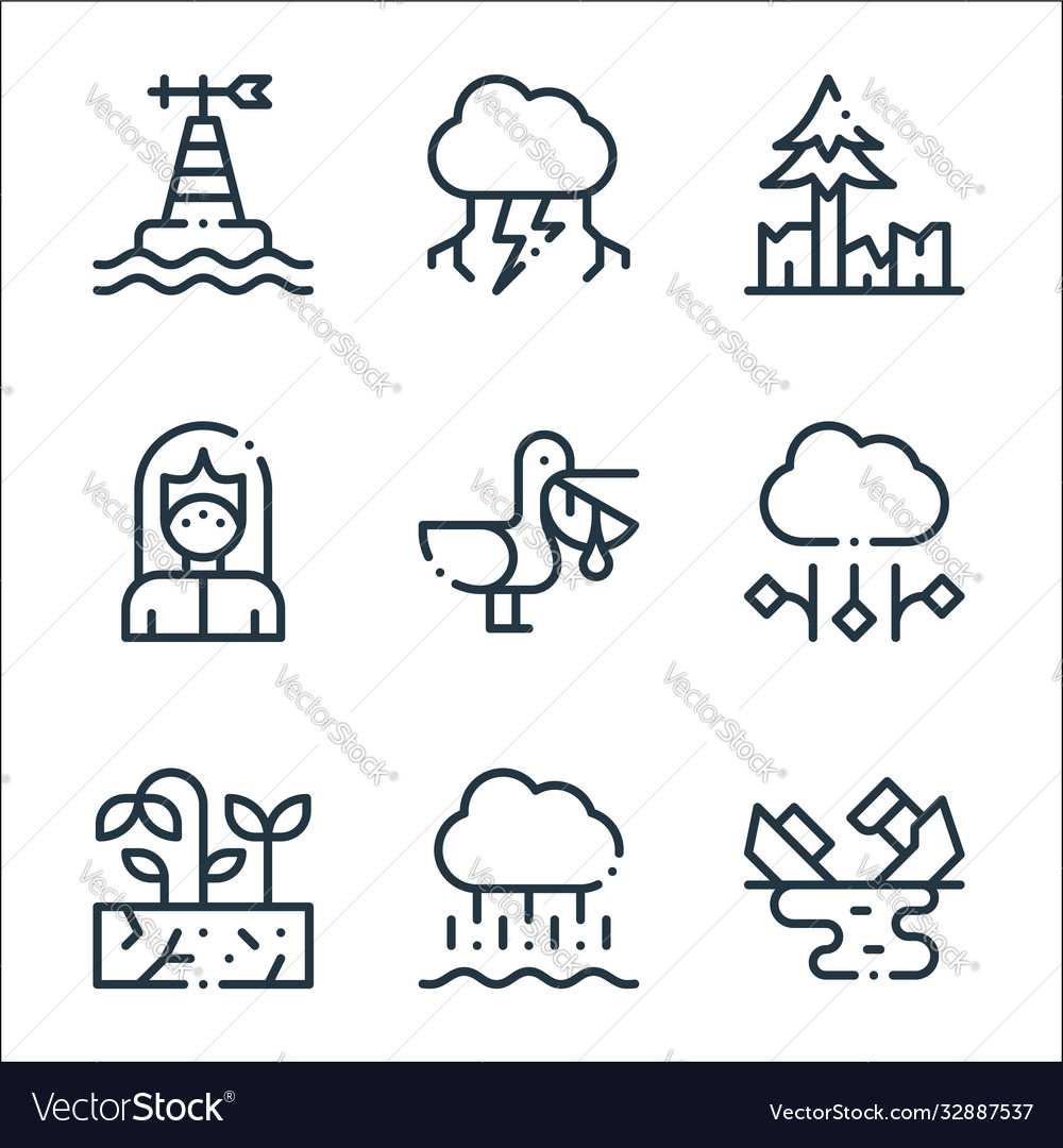 Climate change line icons linear set quality