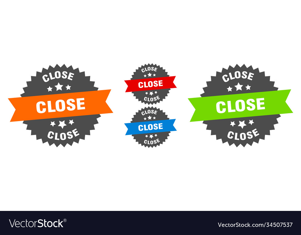 Close sign round ribbon label set seal