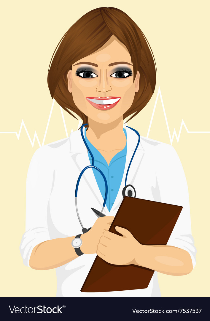 Confident female doctor taking patient notes Vector Image