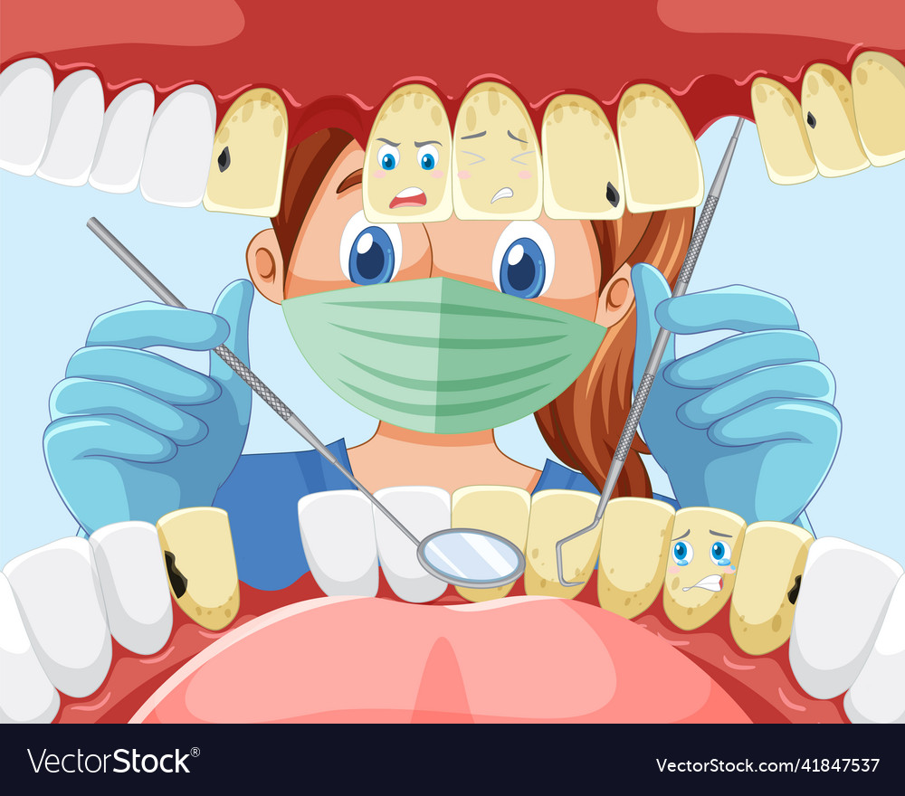 Dentist holding instruments examining patient Vector Image