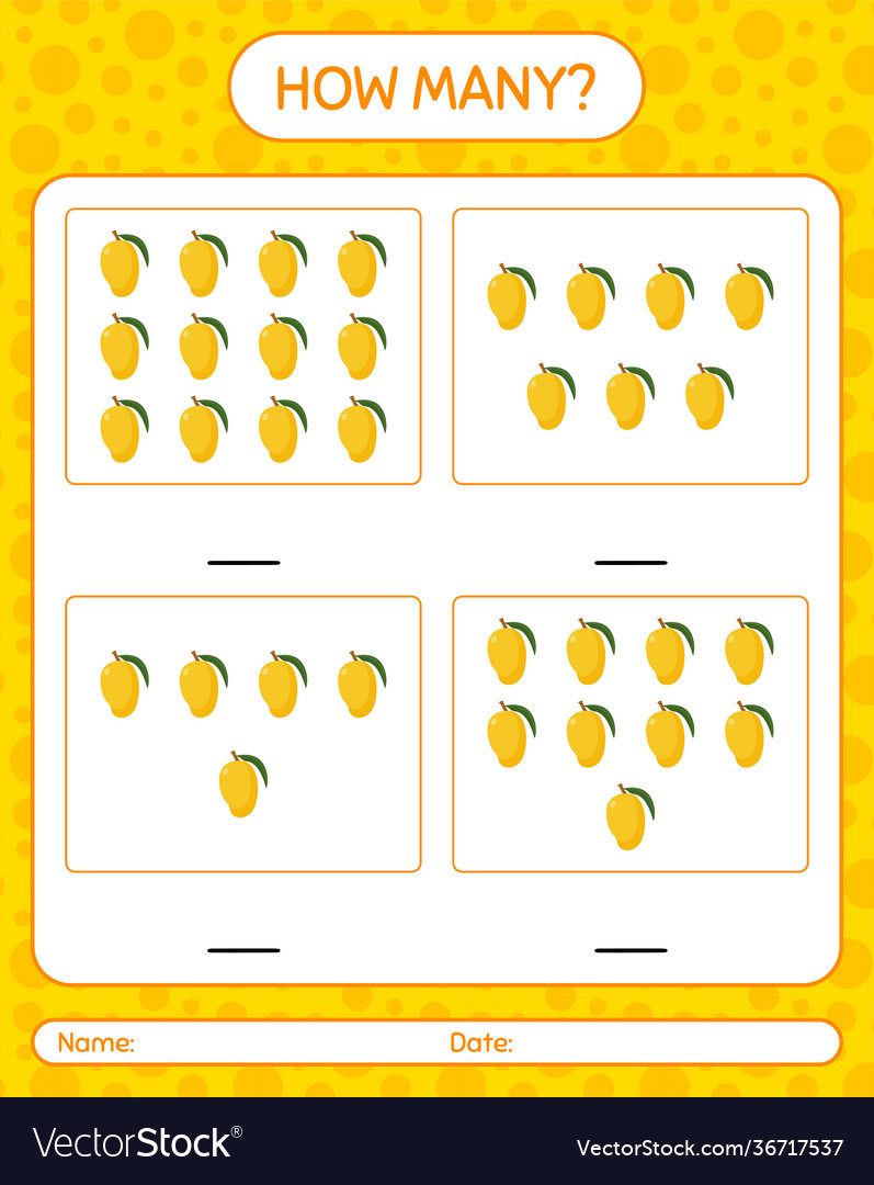 How many counting game with mango worksheet vector image How many counting game with mango worksheet