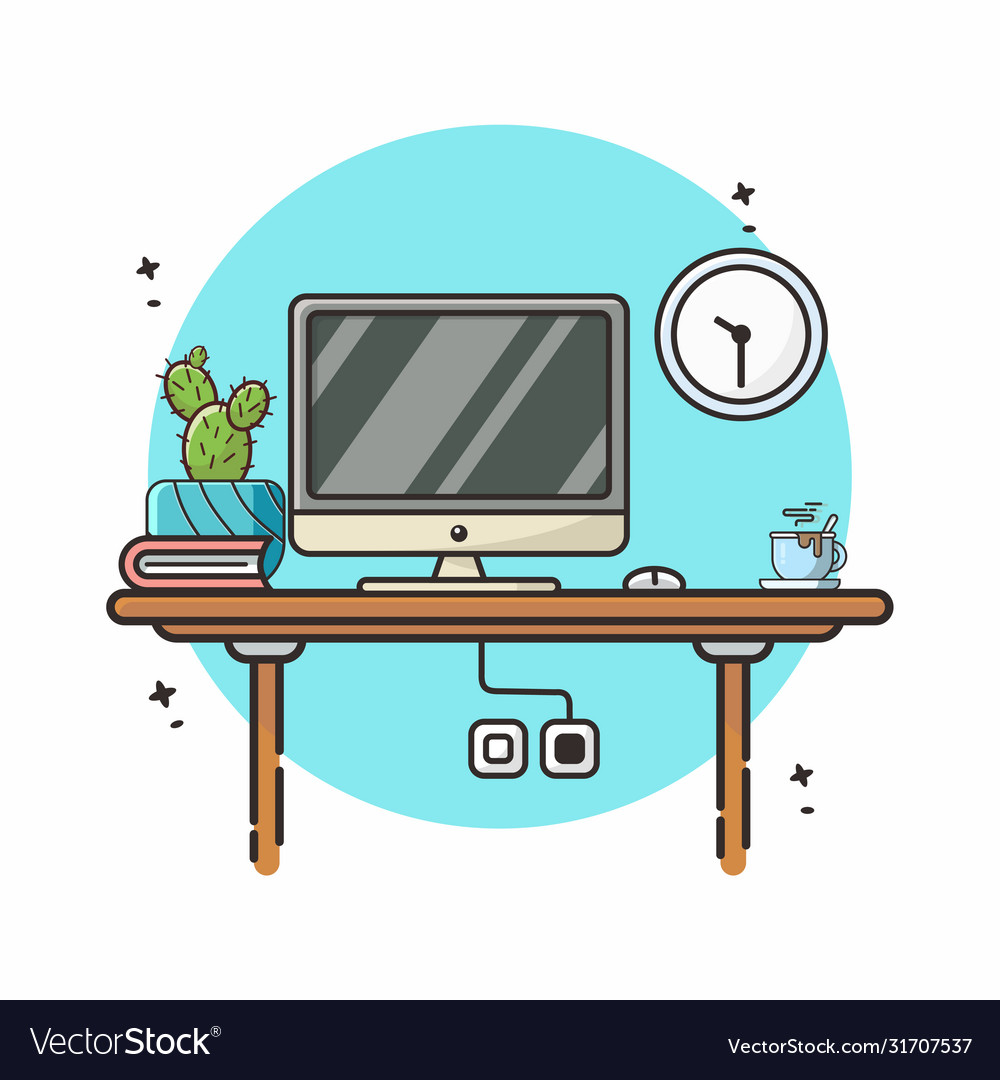 Office desk with computer Vector Image Office desk with computer