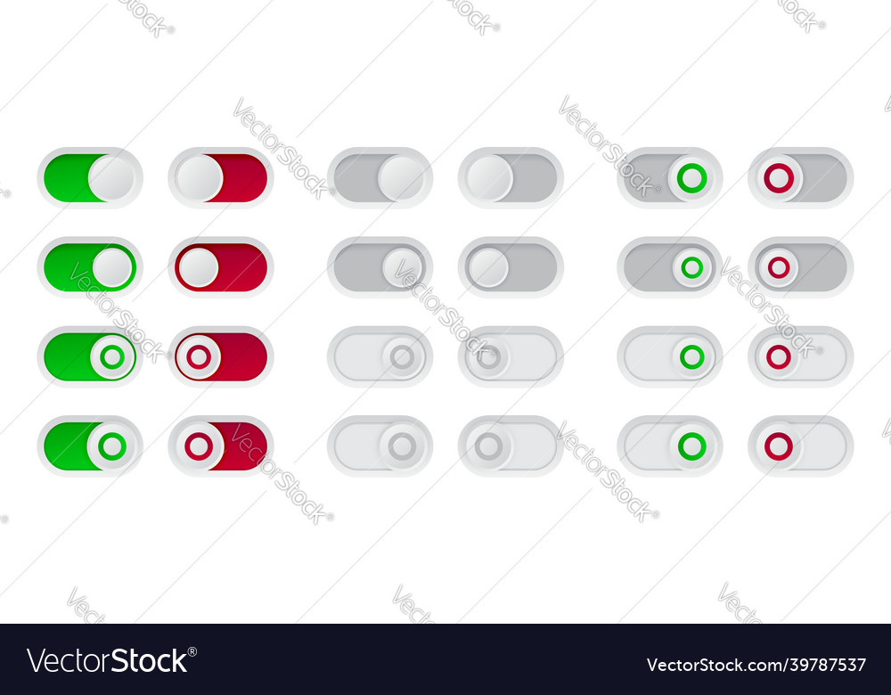 On and off switch button set red green toggle