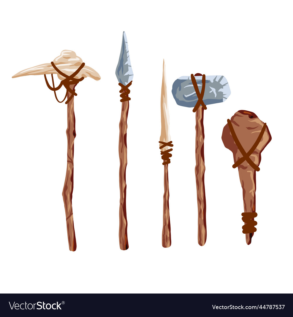 Prehistoric Weapons Set Of Caveman Tools Vector Image   Prehistoric Weapons Set Of Caveman Tools Vector 44787537 