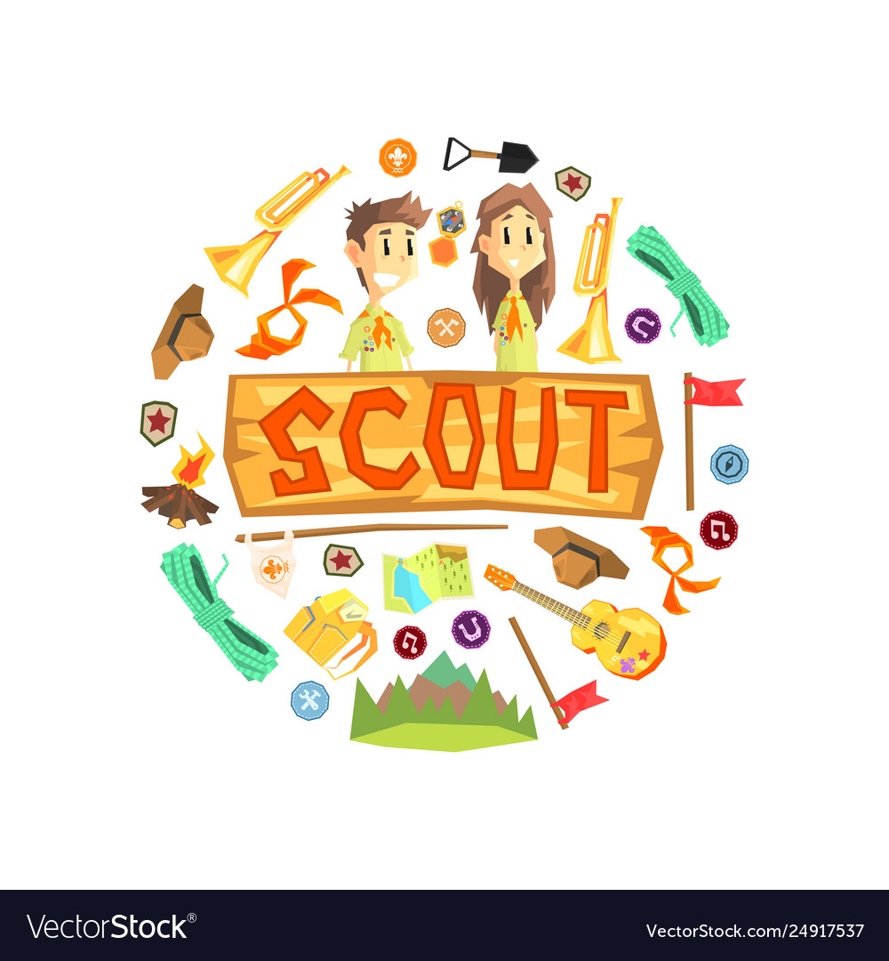 Scout banner template with camping and hiking