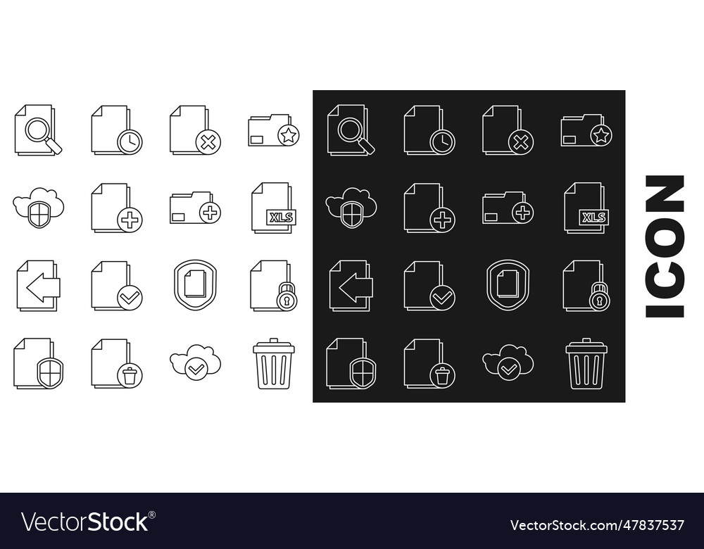 Set line trash can document and lock xls file vector image Set line trash can document and lock xls file
