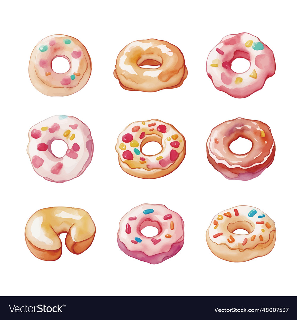 Set of colorful donutswatercolor Royalty Free Vector Image