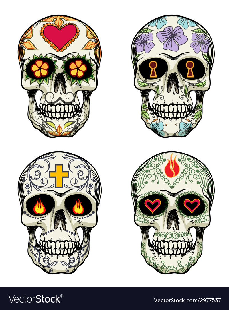 Skulls with flowers