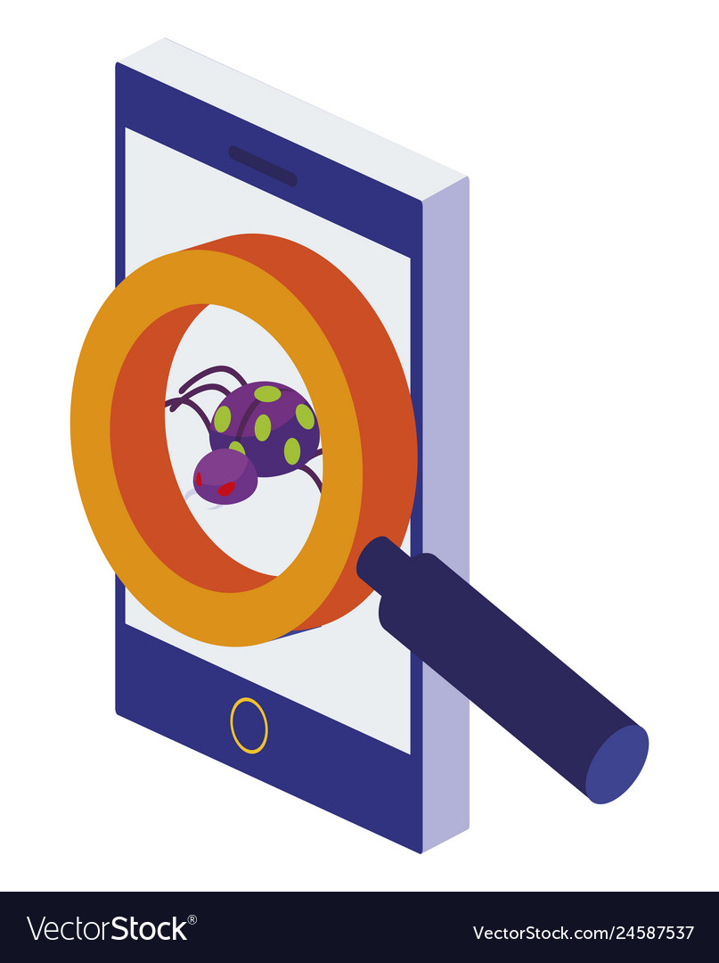 Smartphone with magnifying searching bug virus