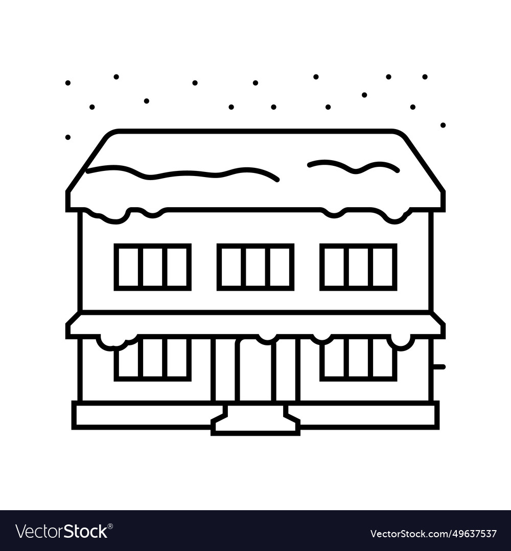 Snow covered house winter season line icon