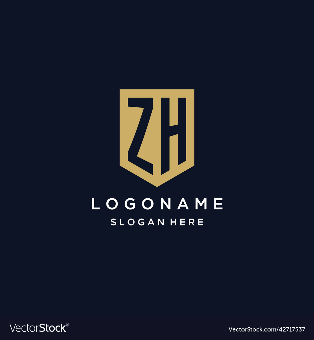Zh monogram initials logo design with shield icon