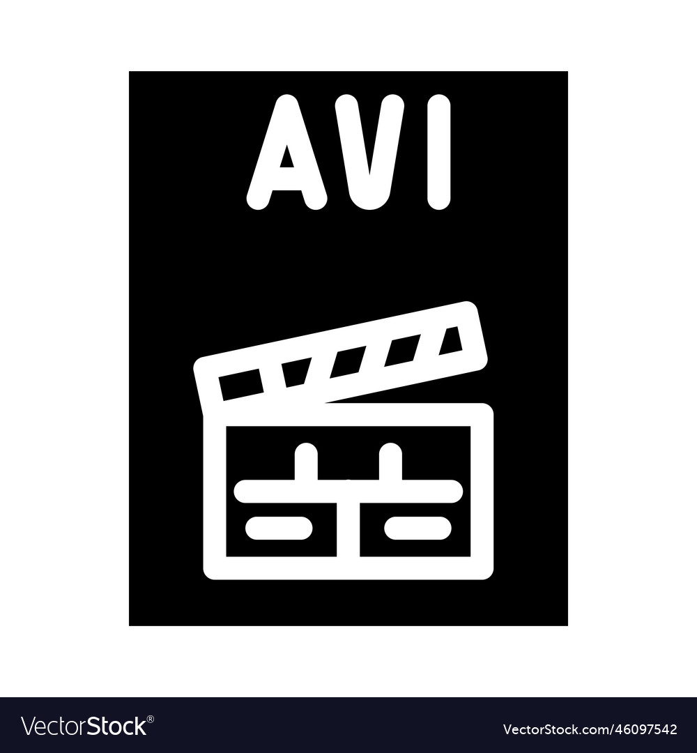 Avi file format document glyph icon vector image Avi file format document glyph icon