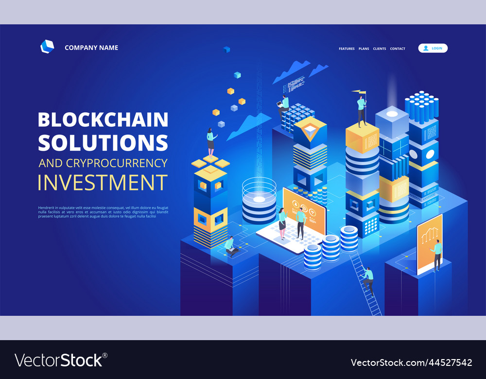 Cryptocurrency and blockchain isometric Royalty Free Vector